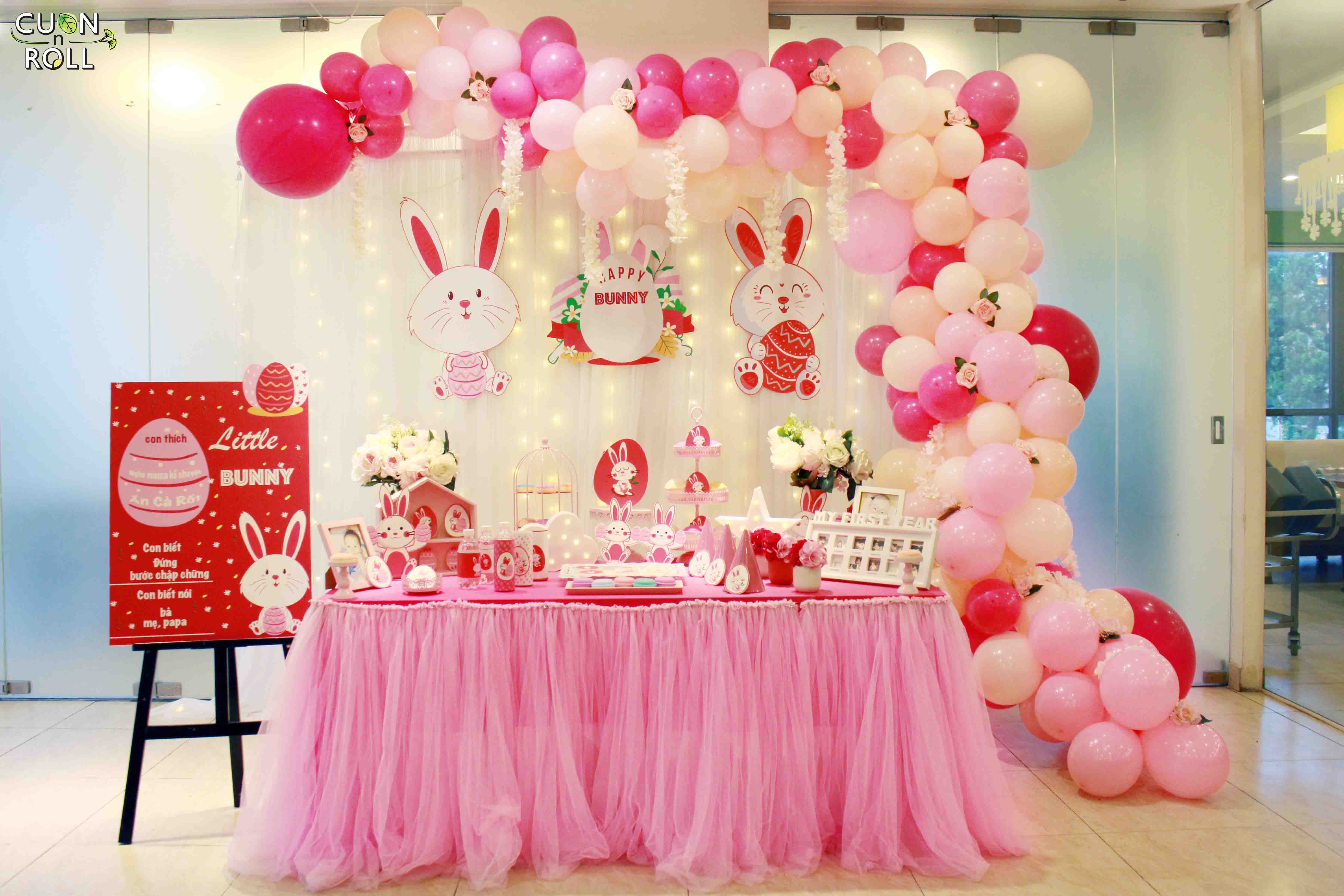 Mẫu trang trí sinh nhật thỏ bunny hồng